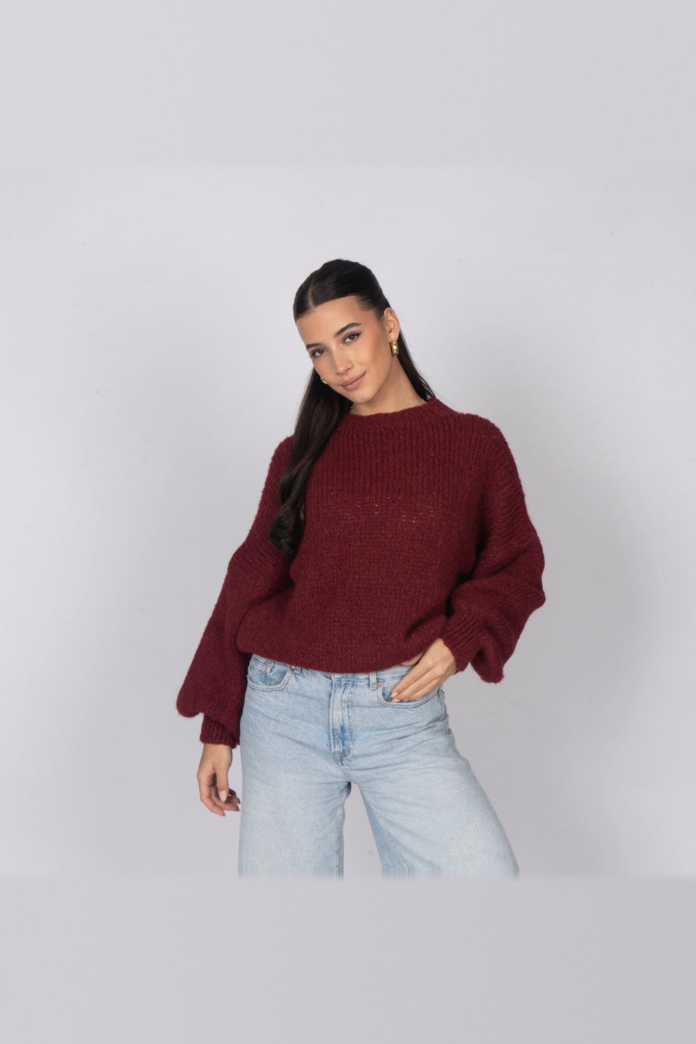 Jersey oversize de cuello redondo en burdeos