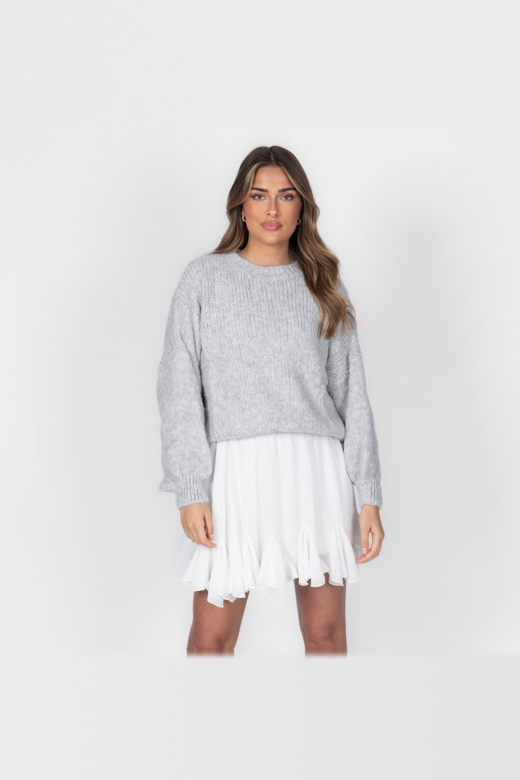Jersey oversize de cuello redondo en gris claro