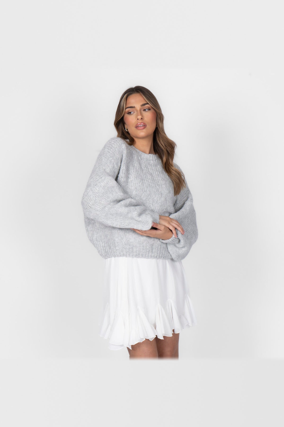 Jersey oversize de cuello redondo en gris claro
