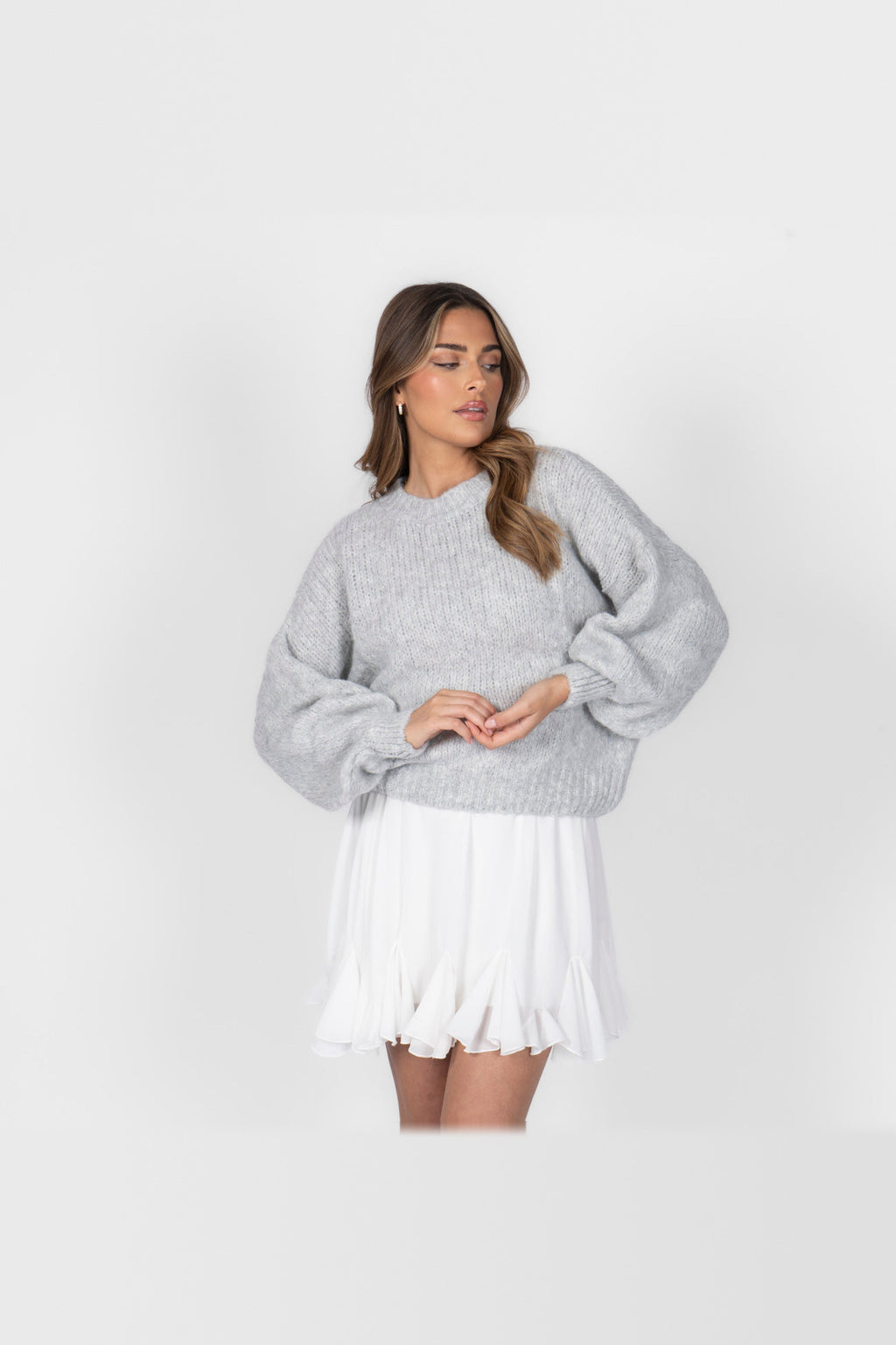 Jersey oversize de cuello redondo en gris claro