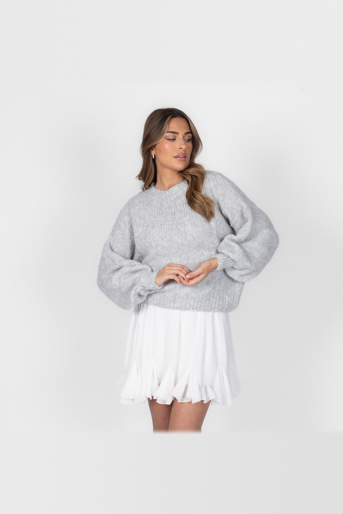 Jersey oversize de cuello redondo en gris claro