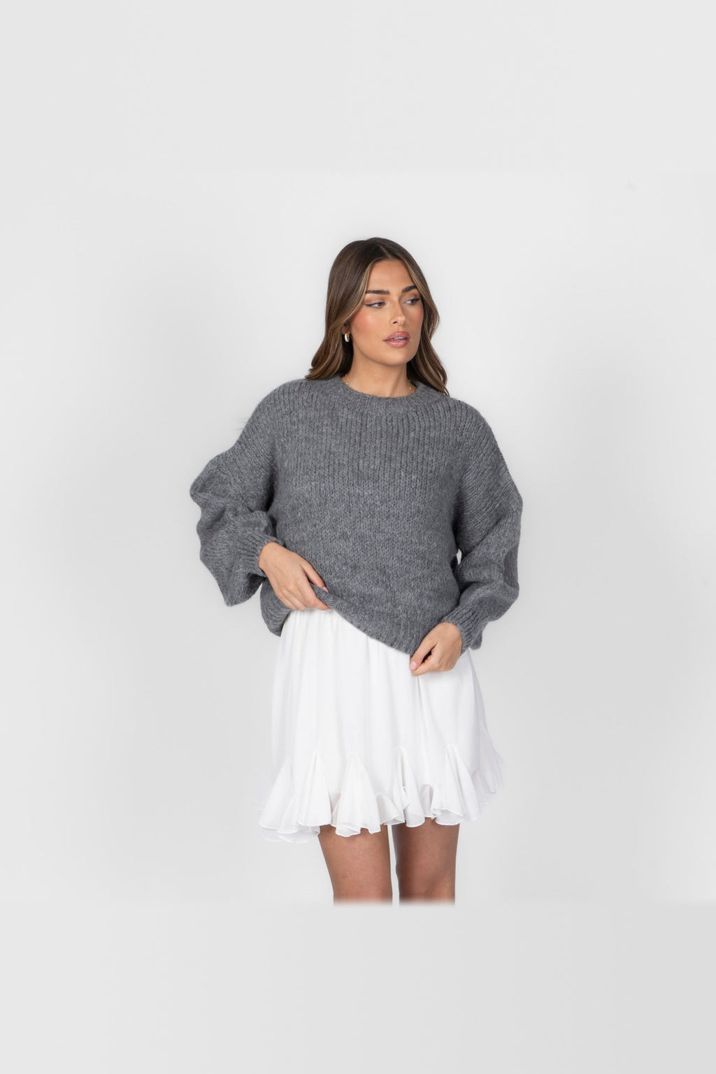 Jersey oversize de cuello redondo en gris