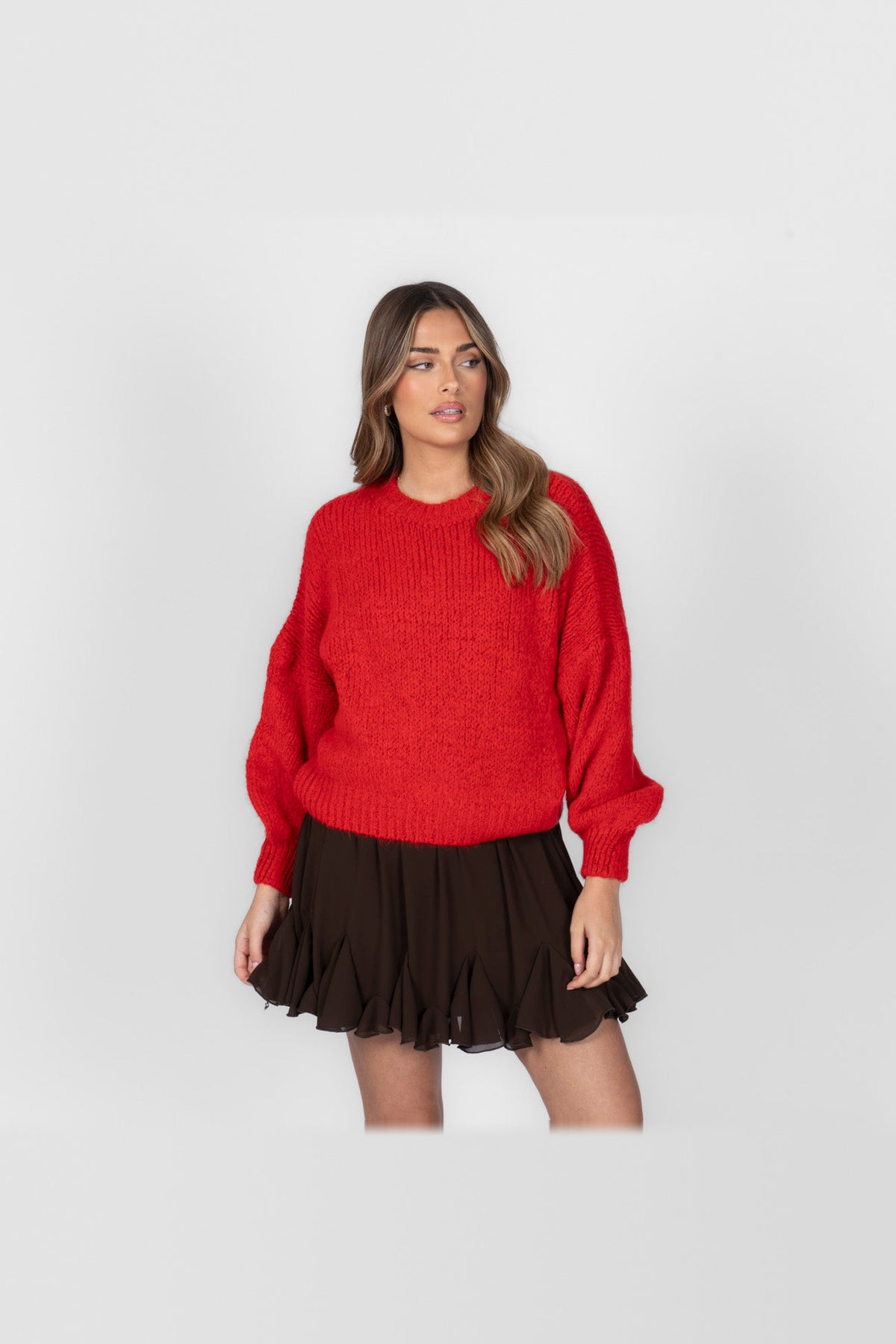 Jersey oversize de cuello redondo en rojo