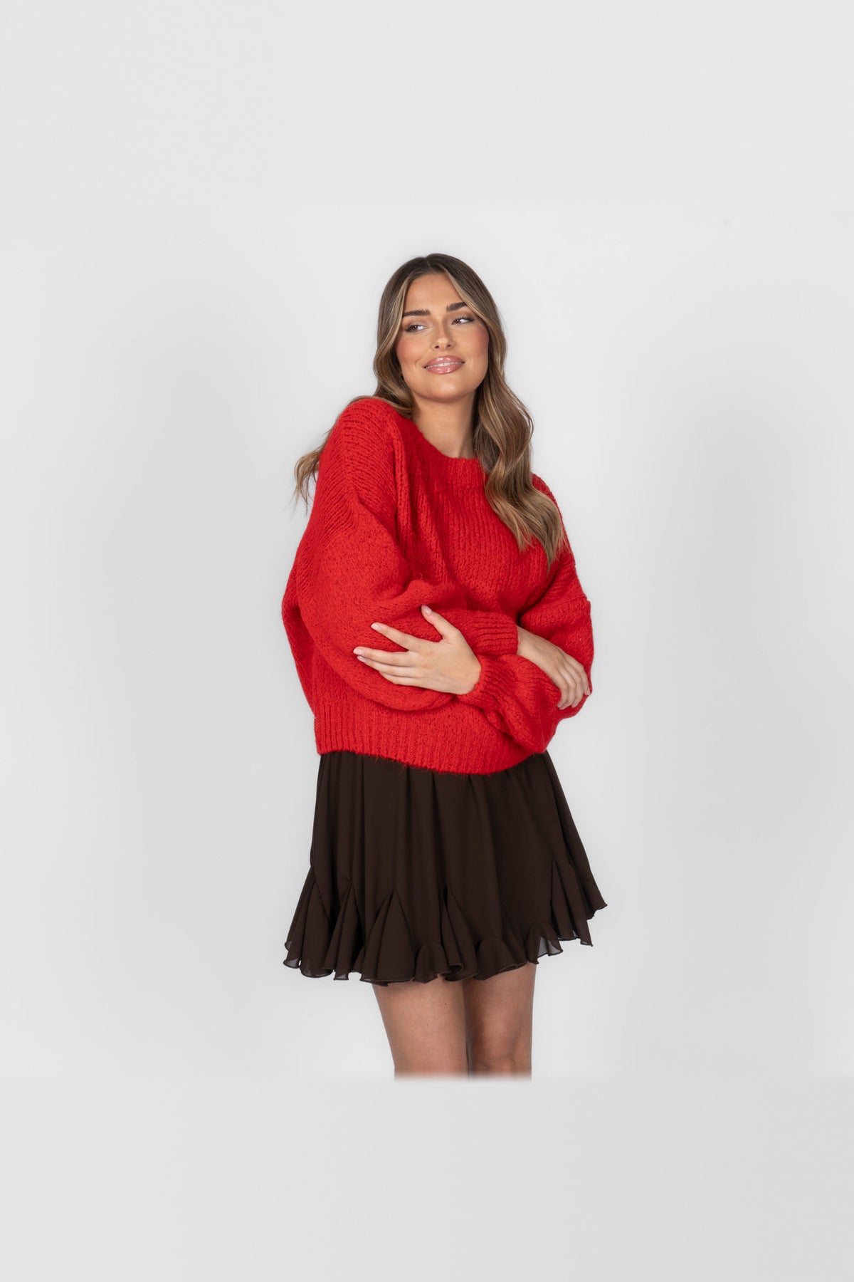 Jersey oversize de cuello redondo en rojo