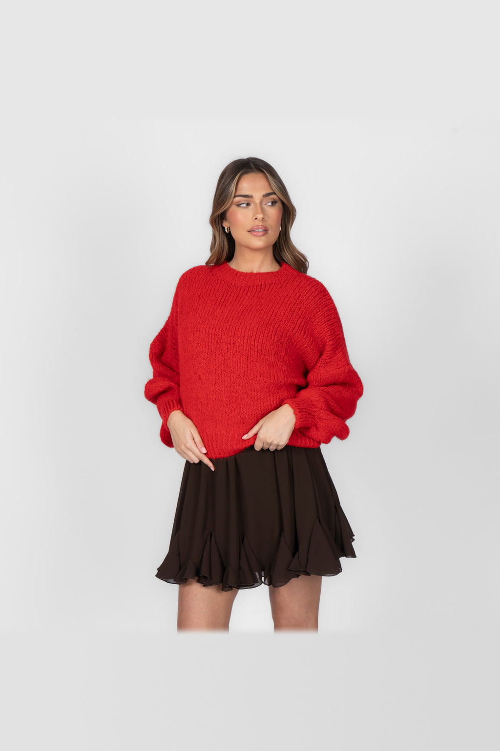 Jersey oversize de cuello redondo en rojo