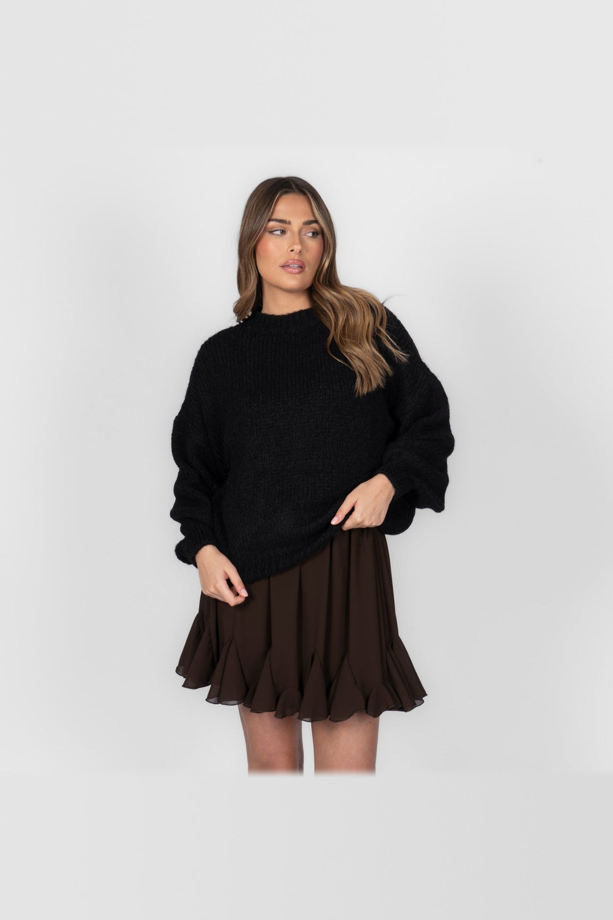 Jersey oversize de cuello redondo en negro