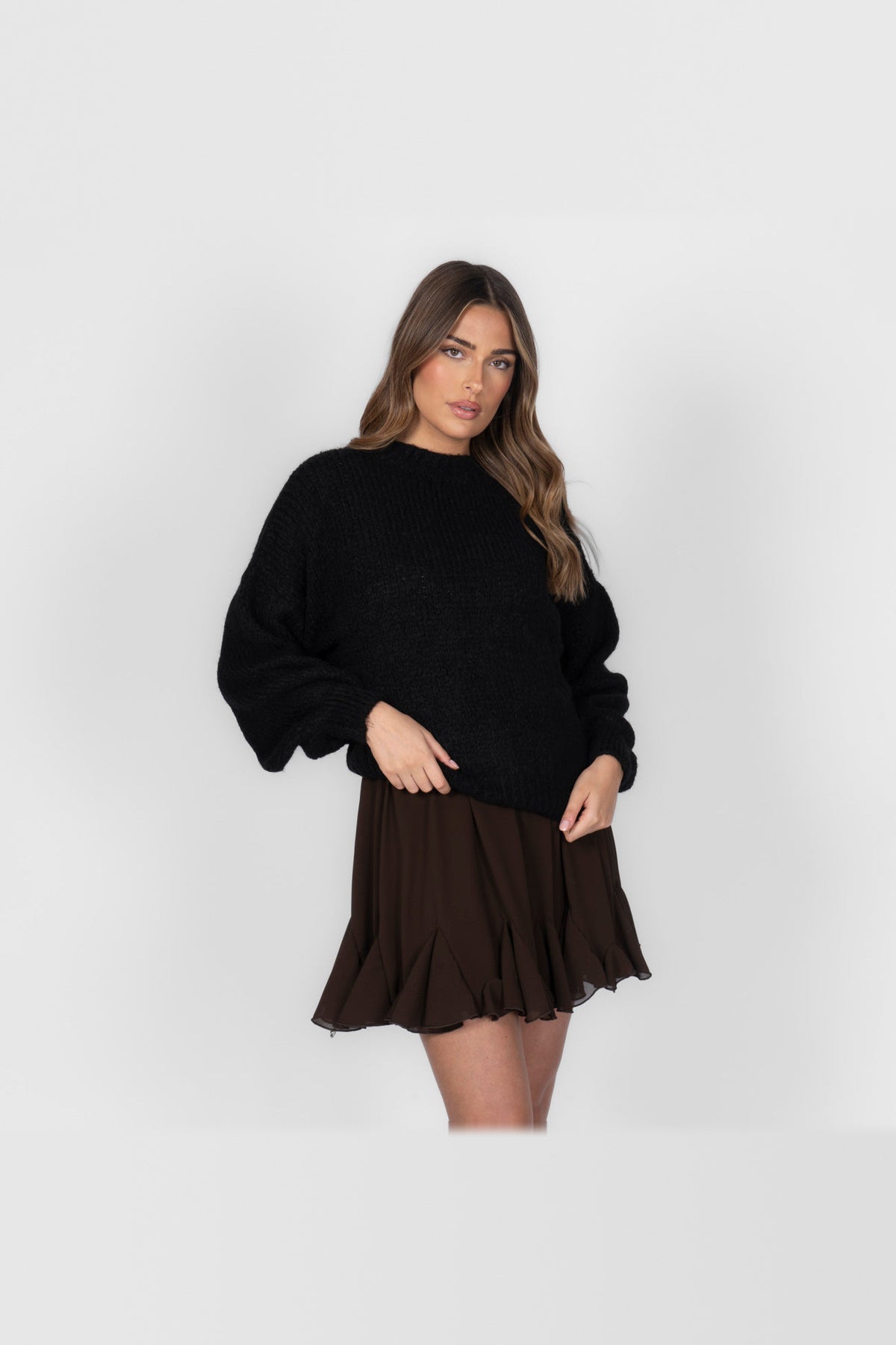 Jersey oversize de cuello redondo en negro