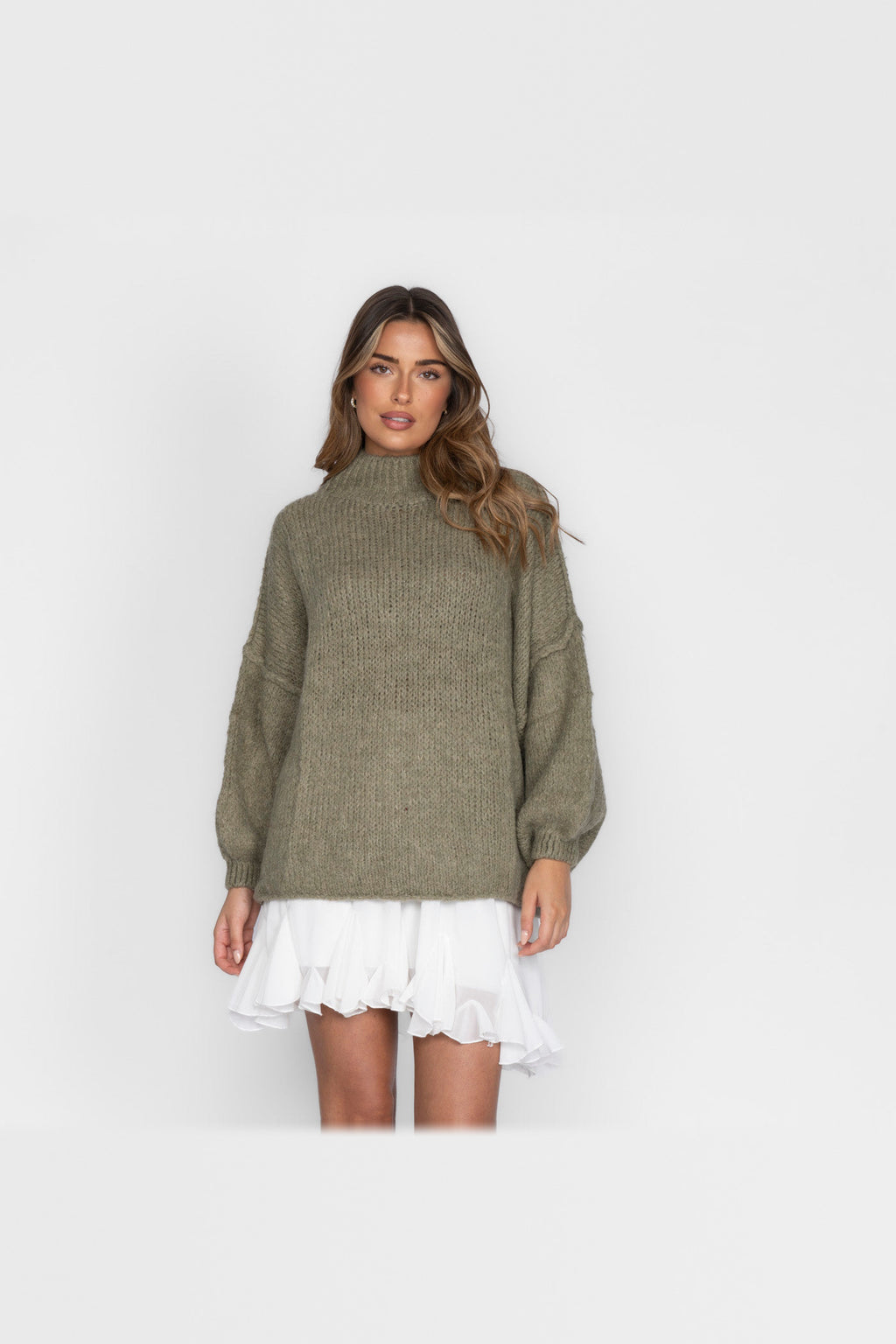 Jersey oversize de punto suave en verde oliva