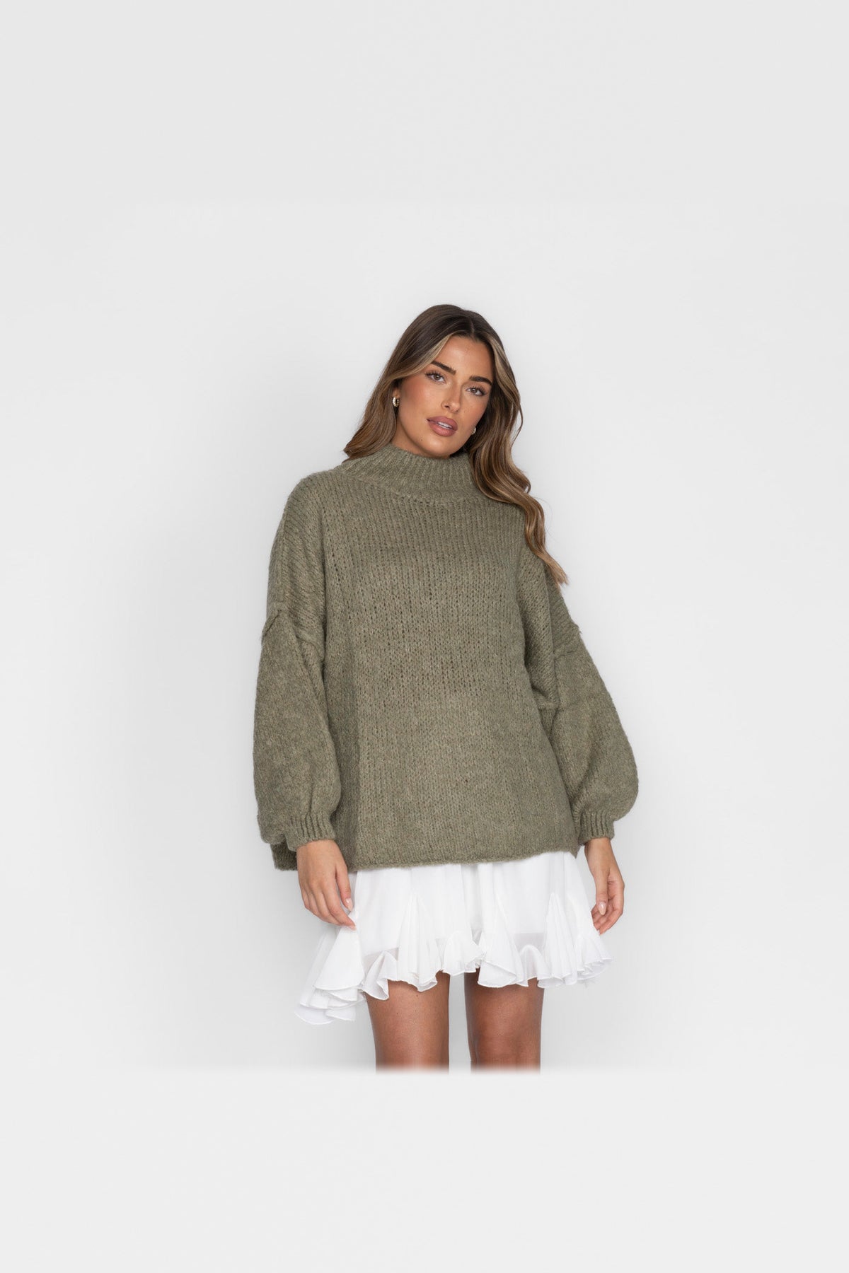 Jersey oversize de punto suave en verde oliva