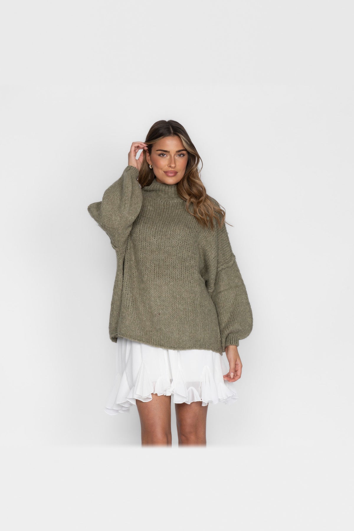 Jersey oversize de punto suave en verde oliva