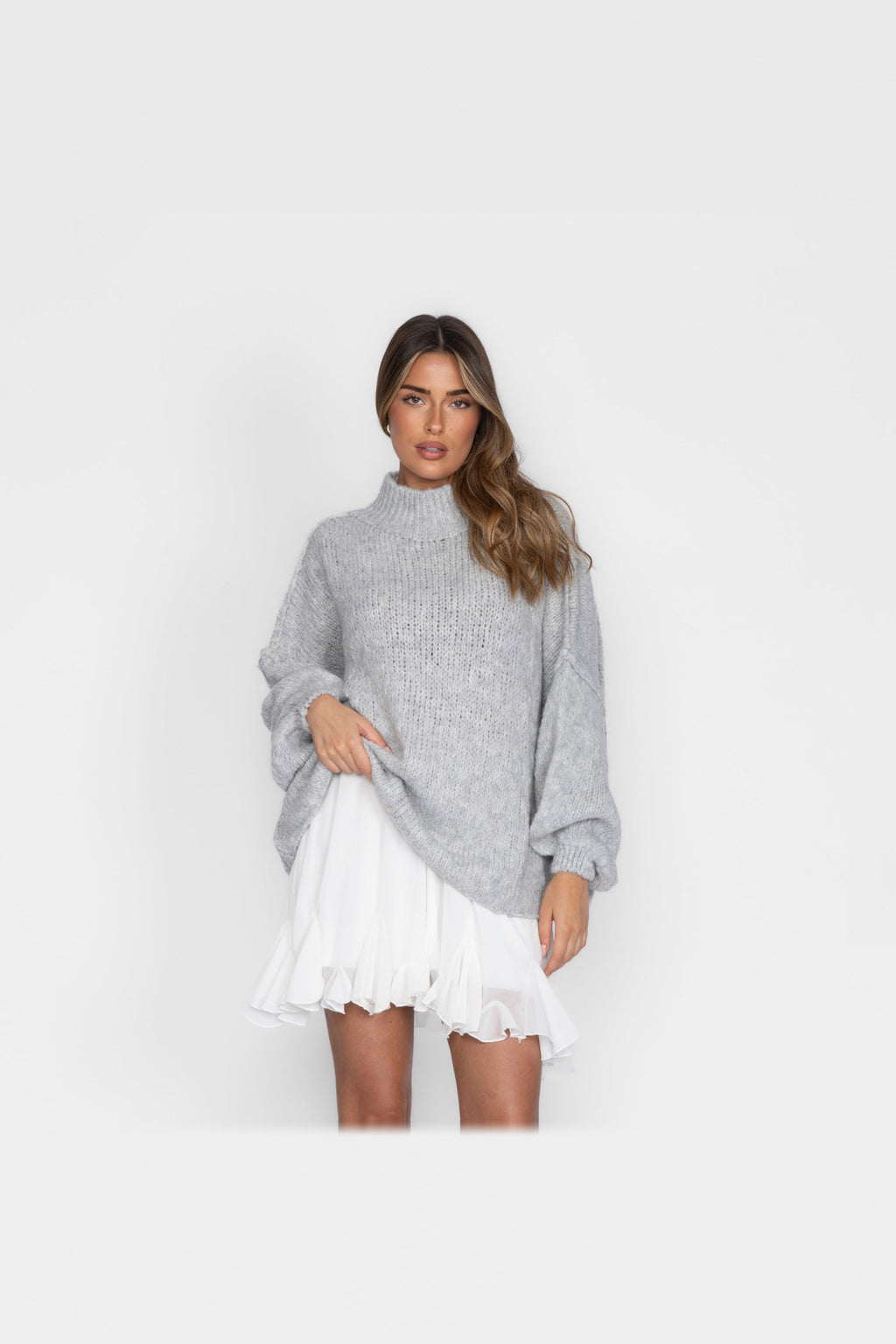 Jersey oversize de punto suave en gris claro
