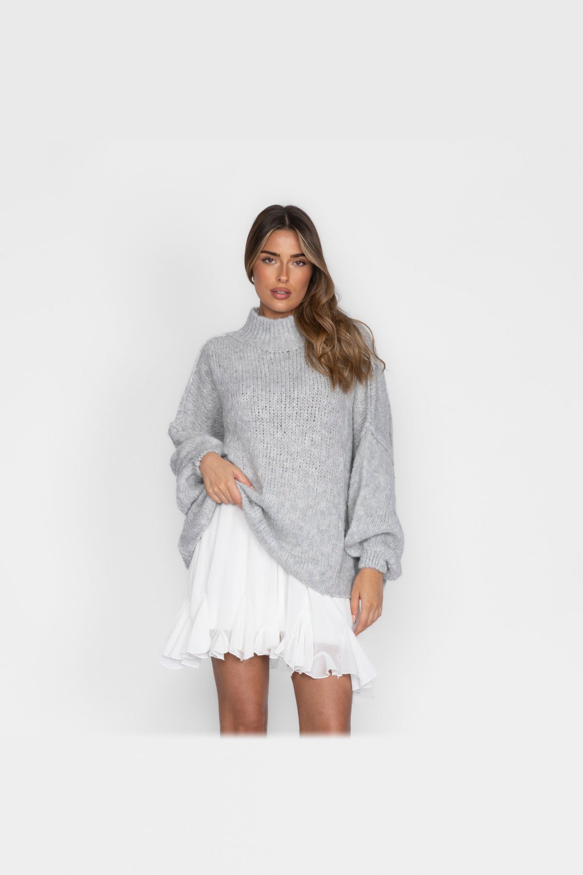 Jersey oversize de punto suave en gris claro