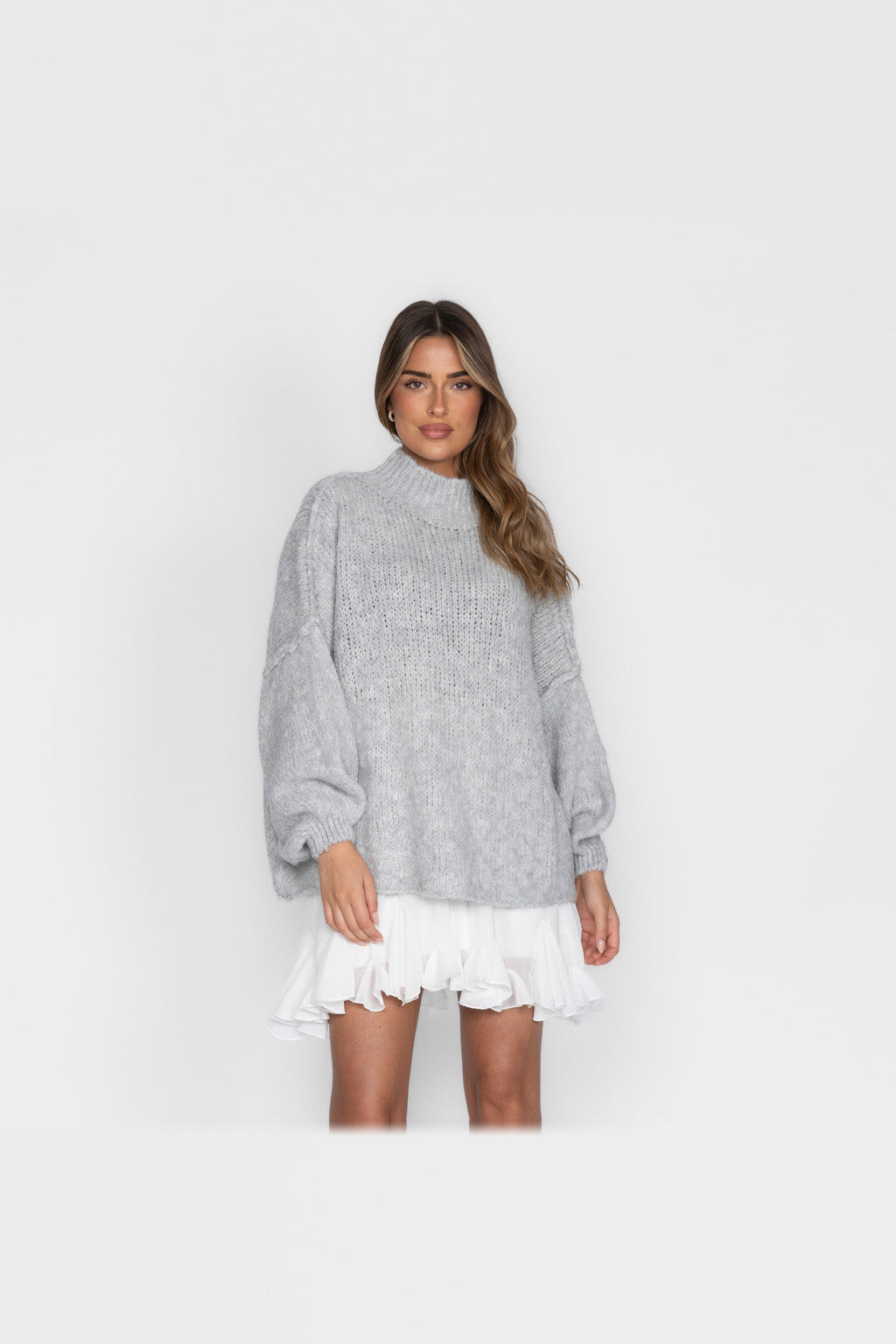 Jersey oversize de punto suave en gris claro
