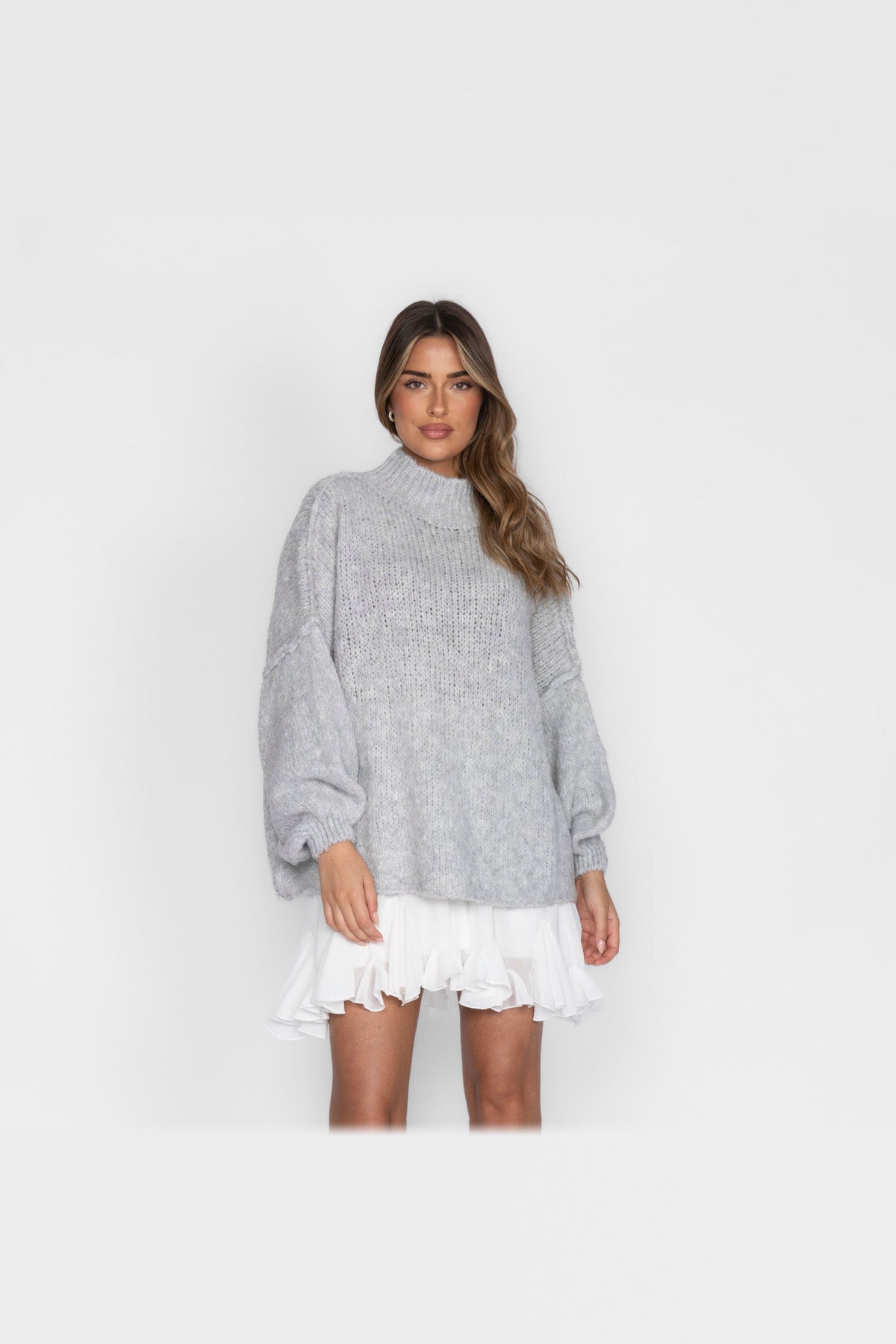 Jersey oversize de punto suave en gris claro