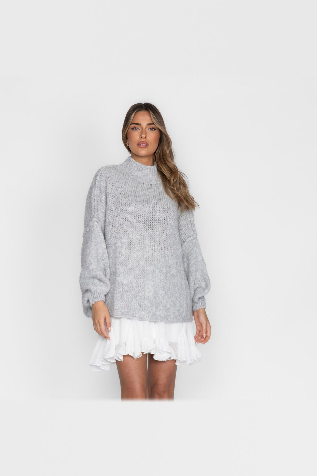 Jersey oversize de punto suave en gris claro