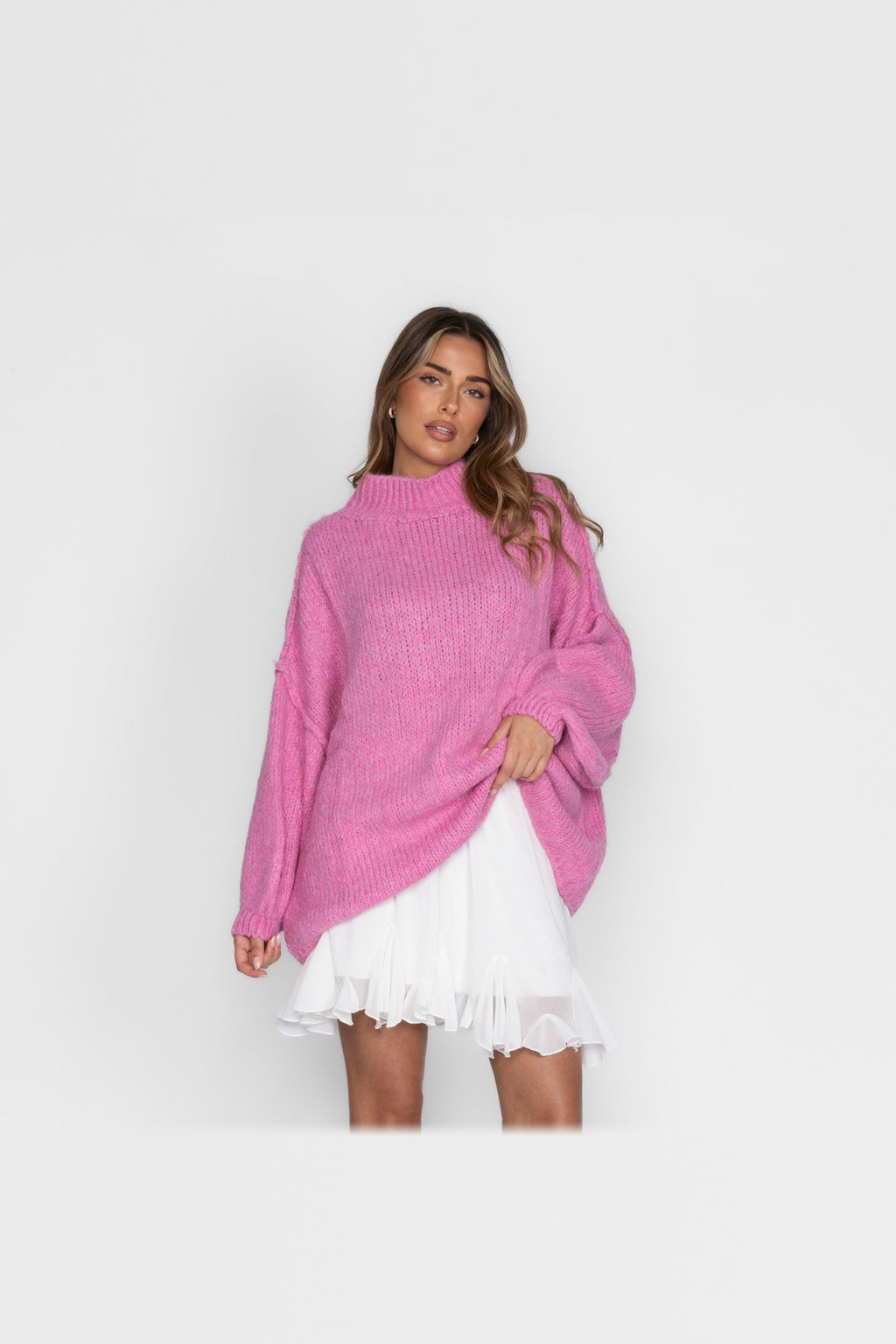 Jersey oversize de punto suave en fucsia