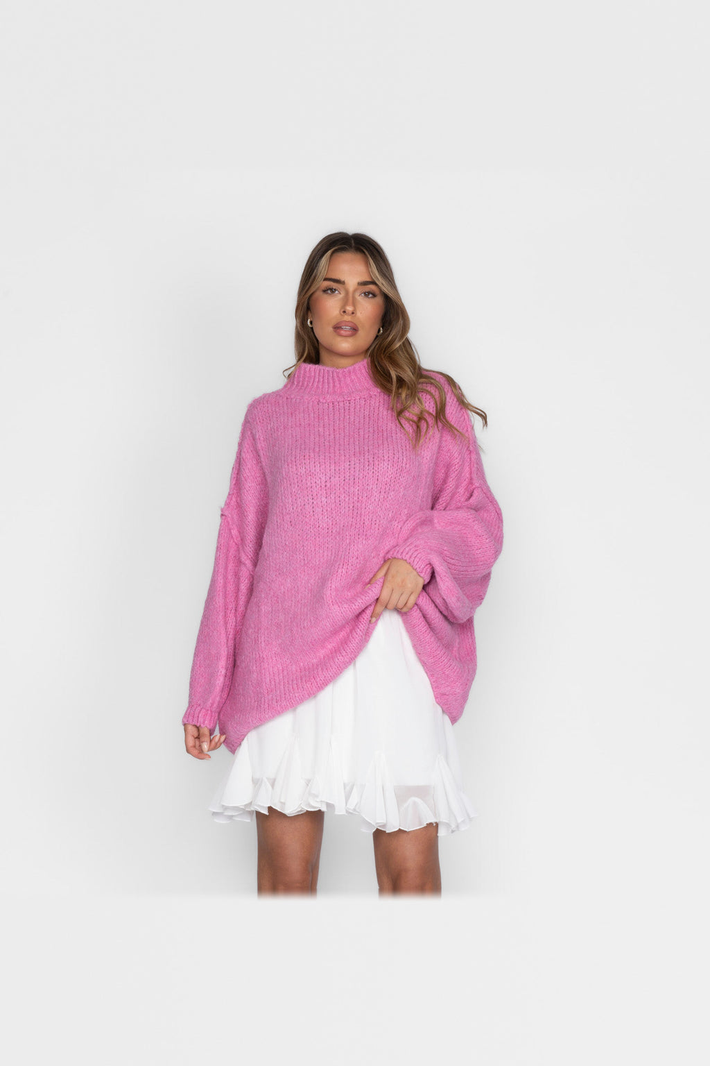 Jersey oversize de punto suave en fucsia