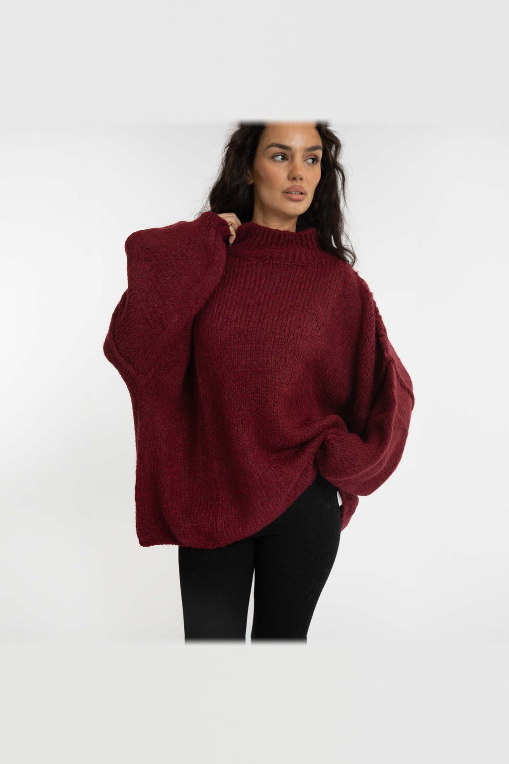 Jersey oversize de punto suave en burdeos