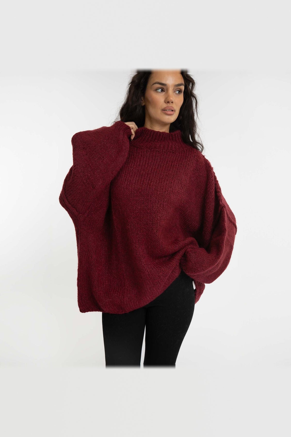 Jersey oversize de punto suave en burdeos