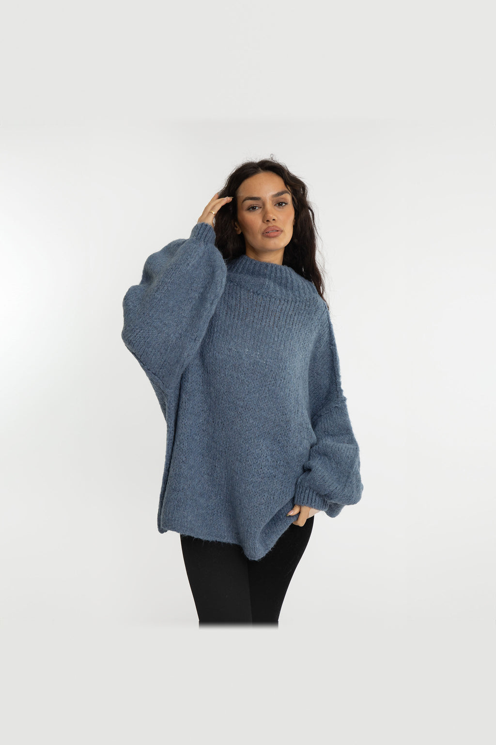 Jersey oversize de punto suave en azul grisáceo