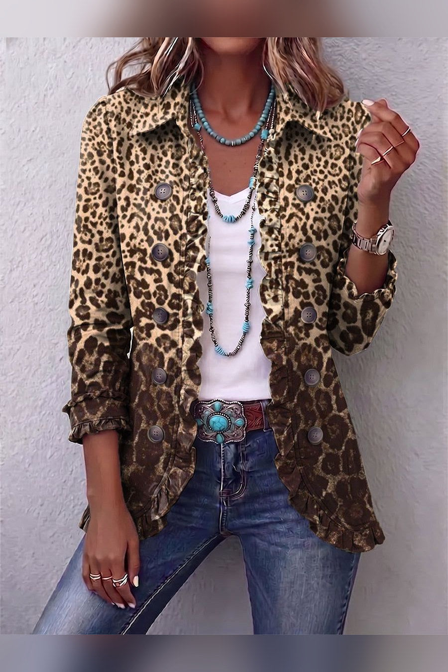 Chaqueta leopardo con volantes en leopardo