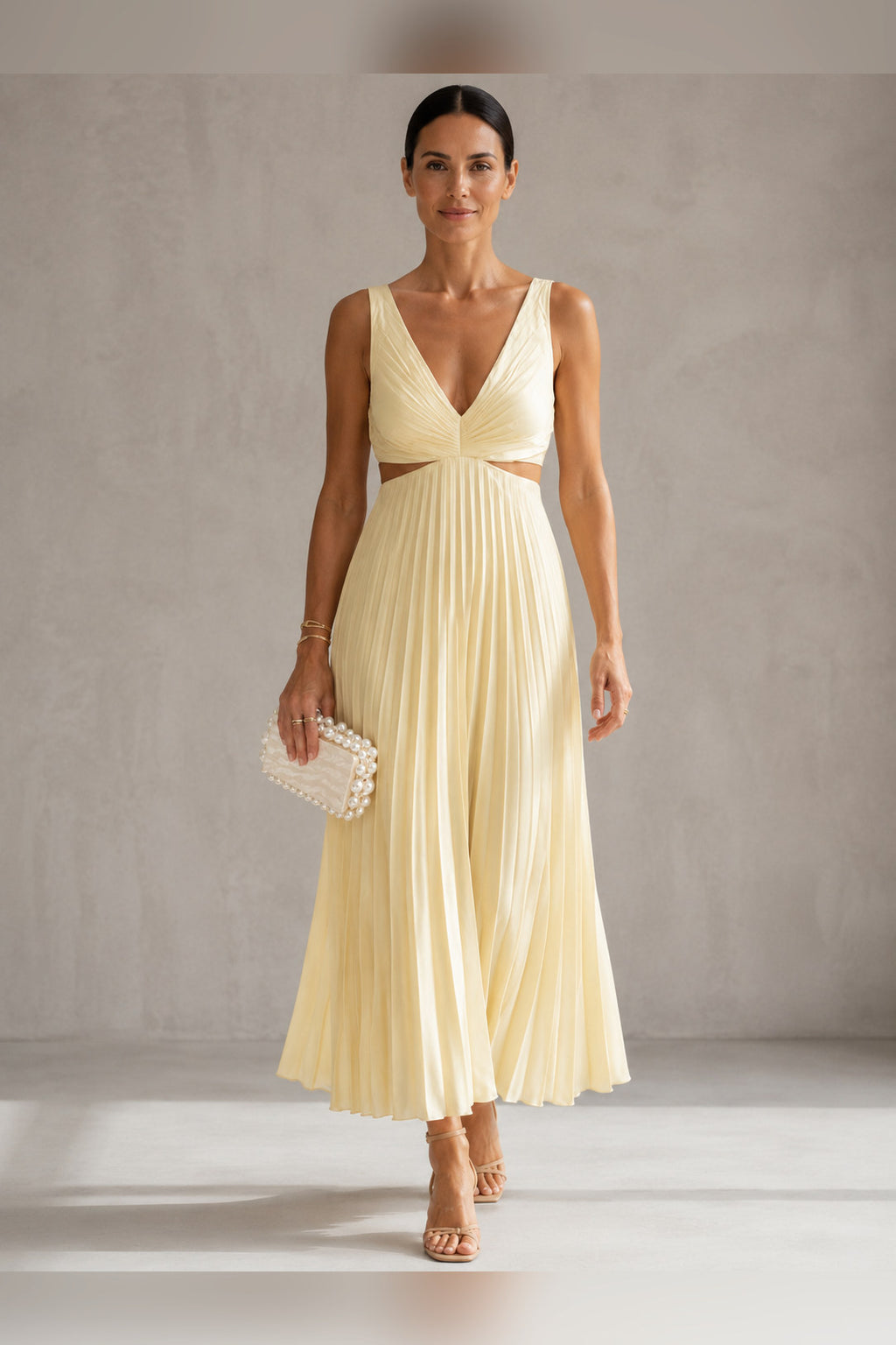 Vestido largo de tirante fino en amarillo