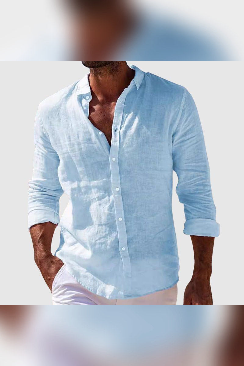 Camisa de lino de vestir en azul