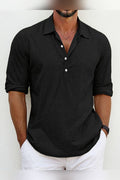 Camisa de lino de corte clásico en negro