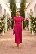 Vestido largo plisado con cintura anudada en rosa