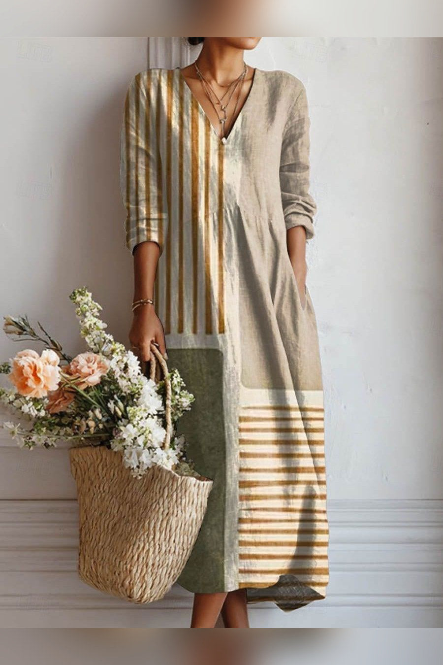 Vestido largo de patchwork en multicolor