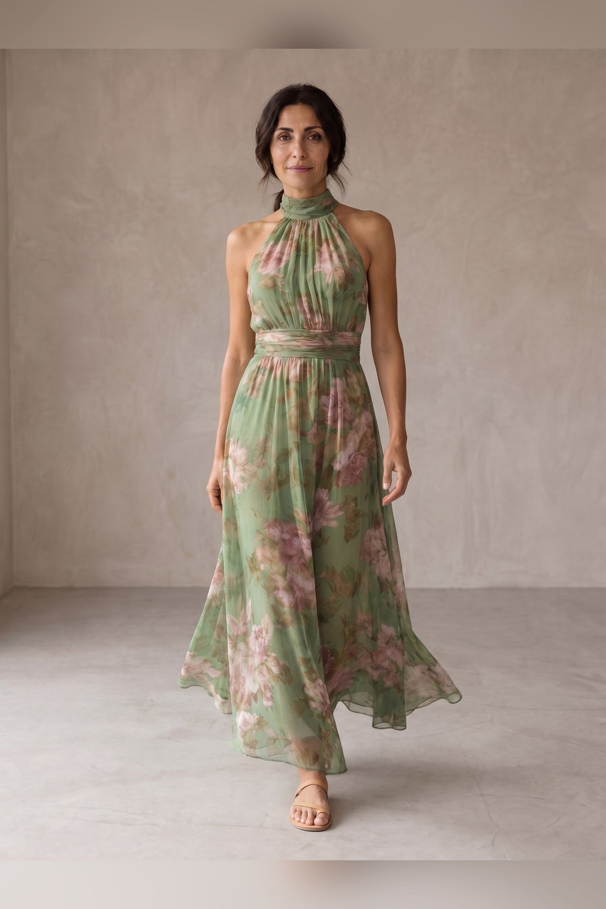 Lidia — Vestido largo halter floral