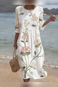 Vestido midi blanco bordado en estampado