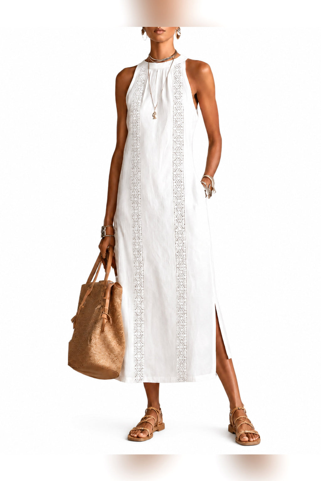 Vestido midi de cuello mao en blanco