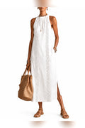 Vestido midi de cuello mao en blanco