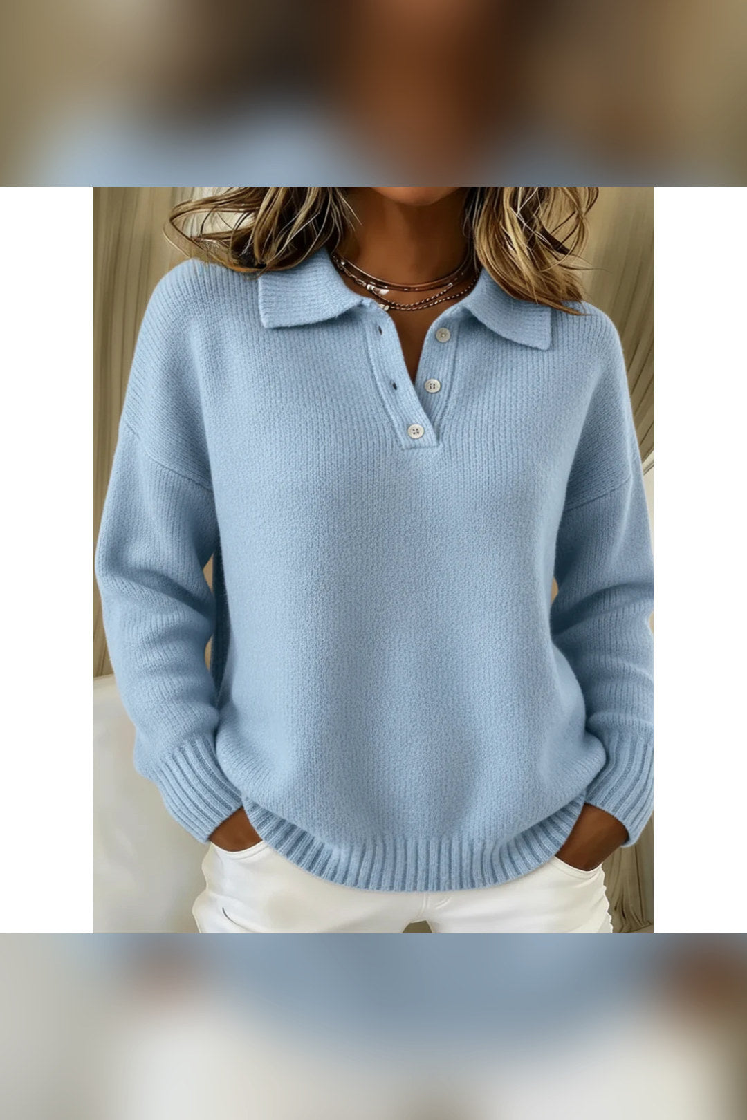 Jersey polo de punto suave en azul claro