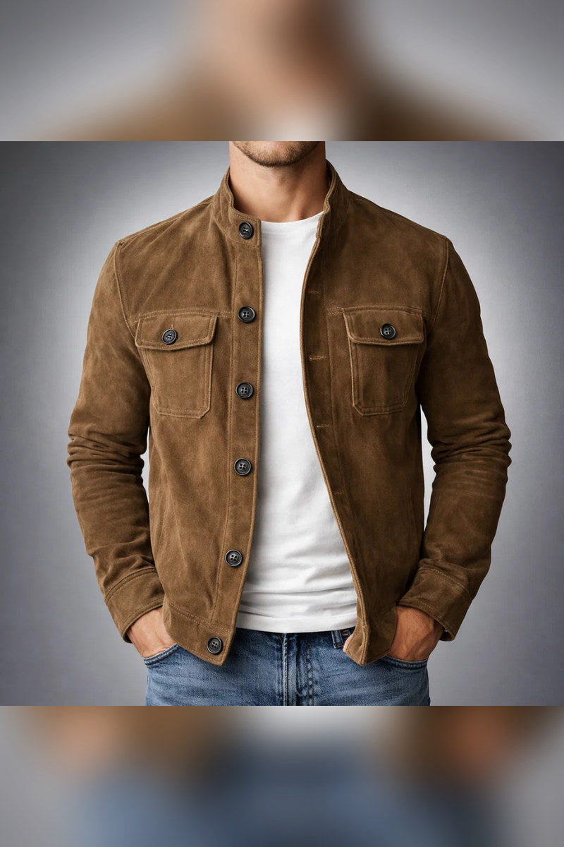 Bomber de ante con cuello elástico en marrón