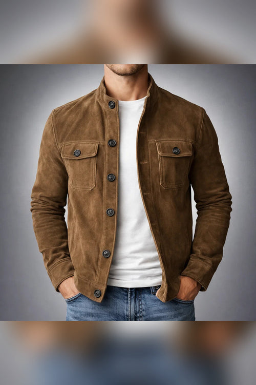 Bomber de ante con cuello elástico en marrón