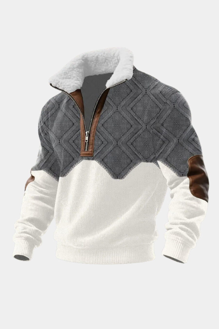 Jersey de cuello alto en forro polar en gris y blanco