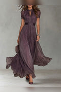 Vestido largo de gasa con encaje en violeta