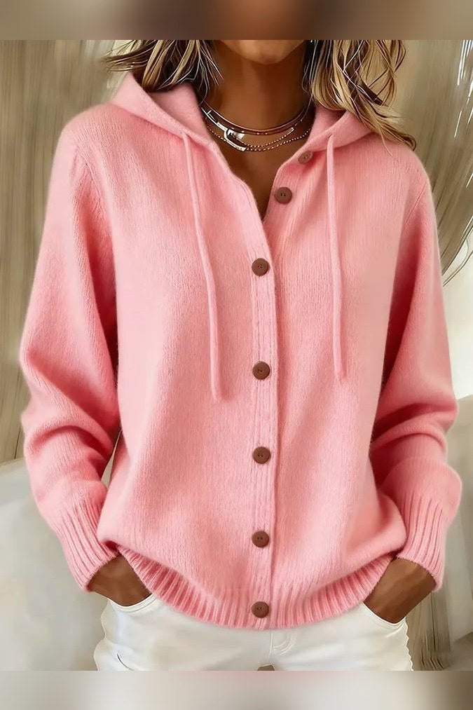 Chaqueta de punto con capucha y cordón en rosa