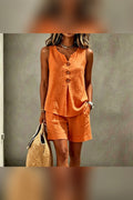 Conjunto de algodón y lino con short en naranja