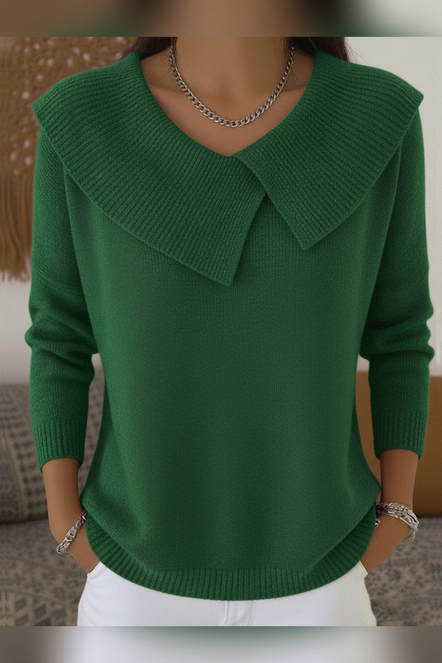 Jersey de cuello vuelto en verde