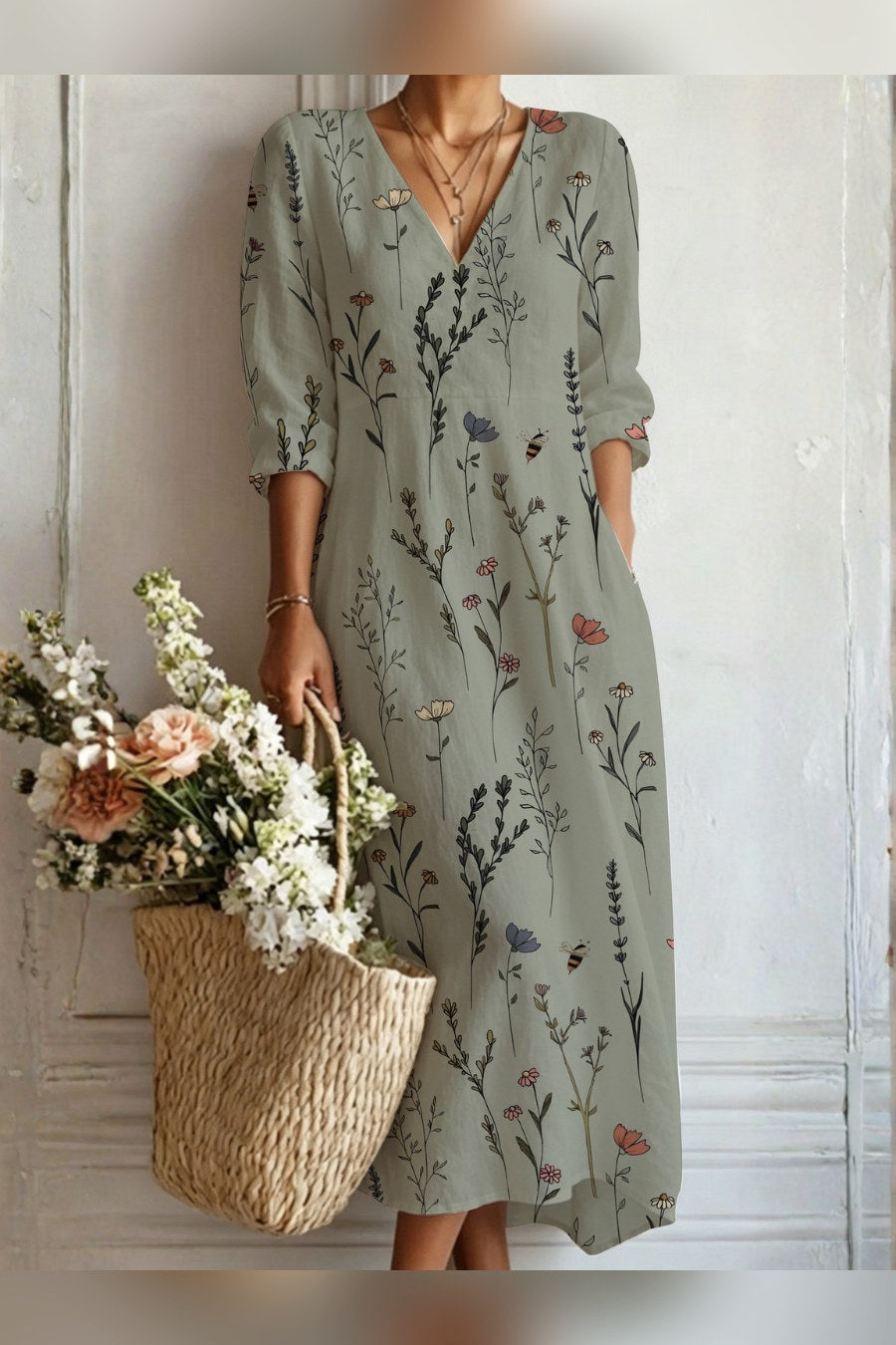 Vestido largo de flores silvestres en multicolor
