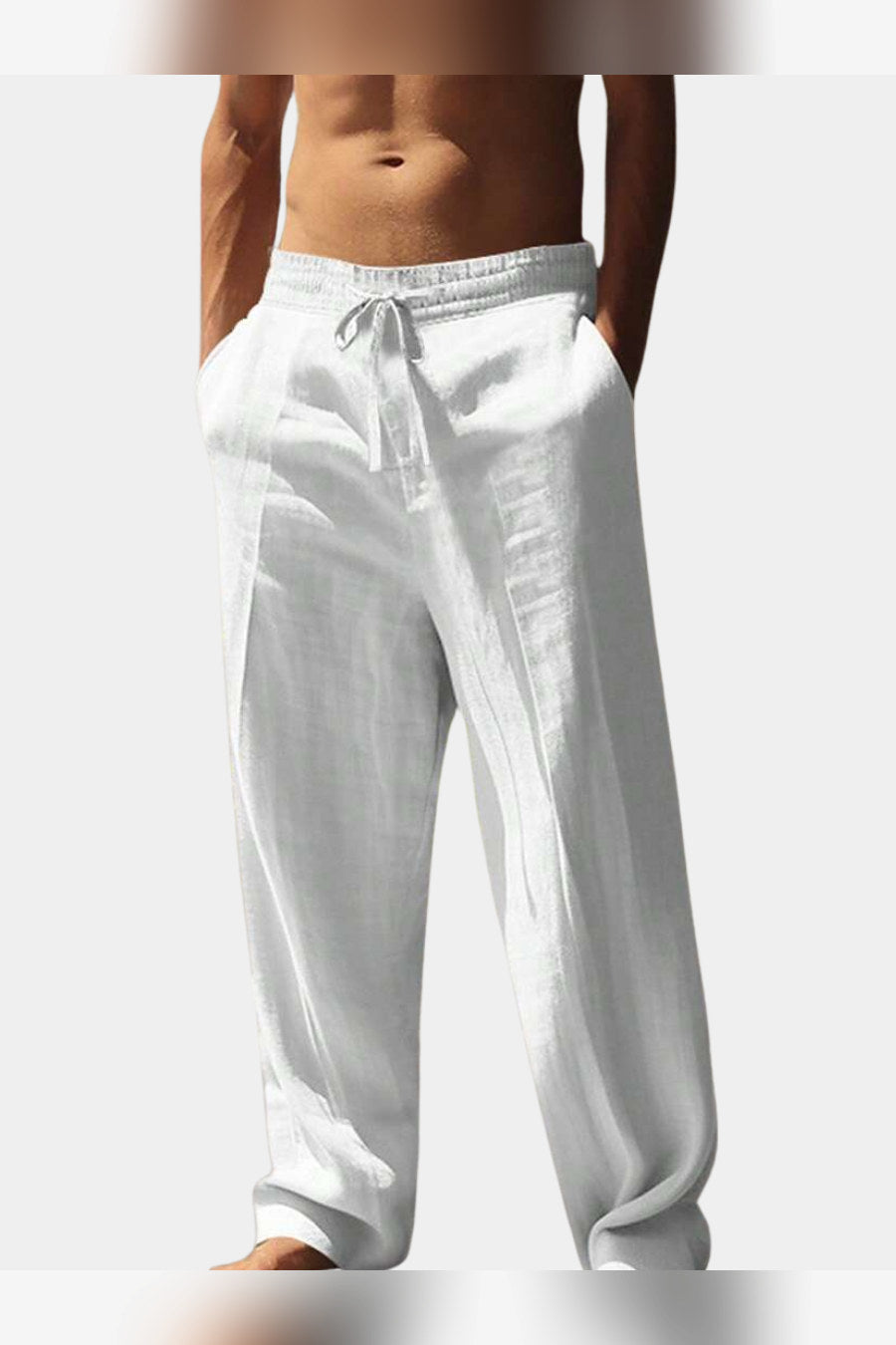 Pantalón de lino con cordón en blanco