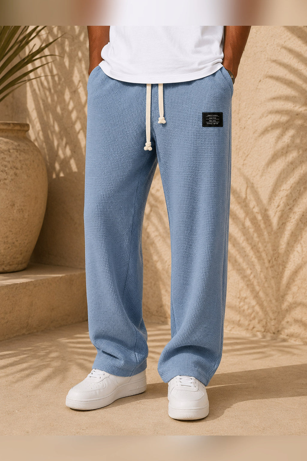 Pantalón de lino de corte relajado en azul