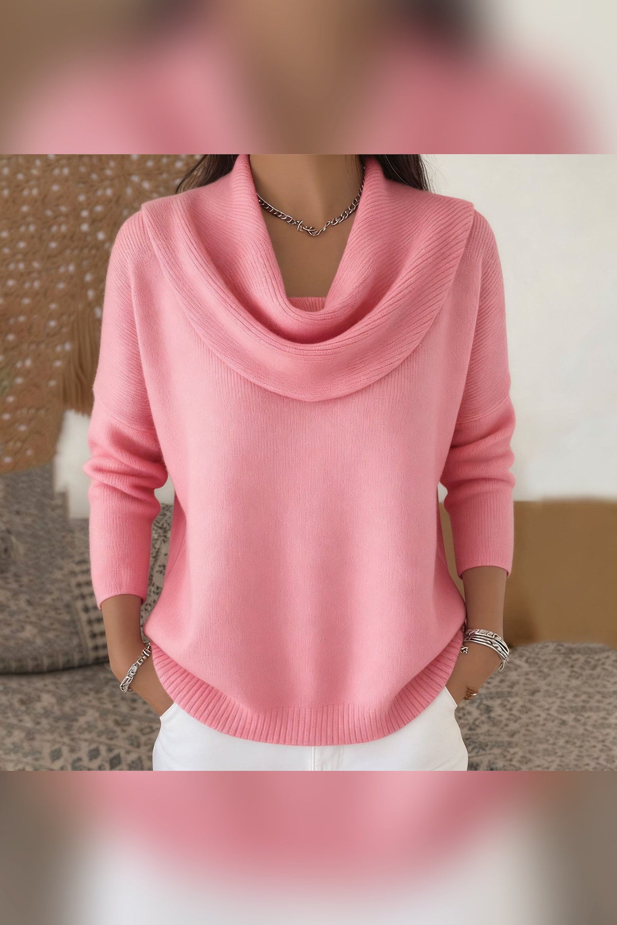 Jersey con cuello drapeado en rosa