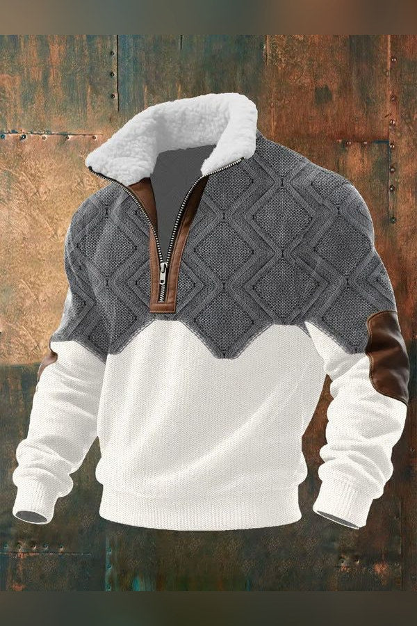 Jersey de cuello alto en forro polar en gris y blanco