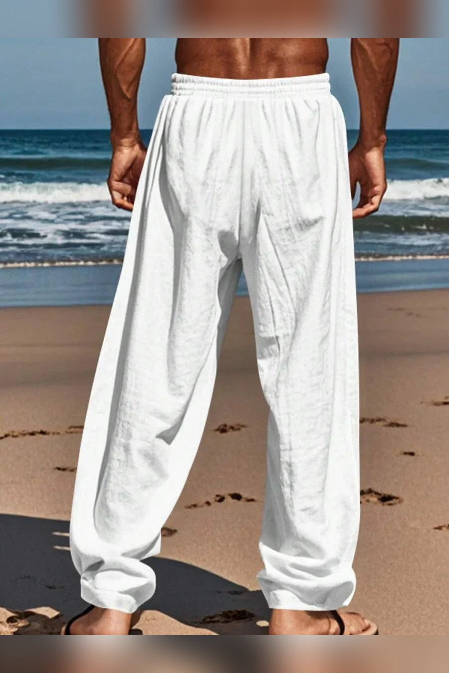Pantalón de lino con cordón en blanco