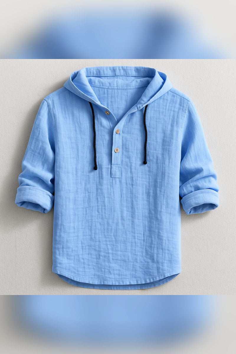 Camisa con capucha de media botonadura en azul
