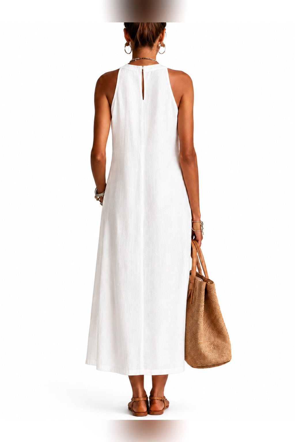 Vestido midi de cuello mao en blanco